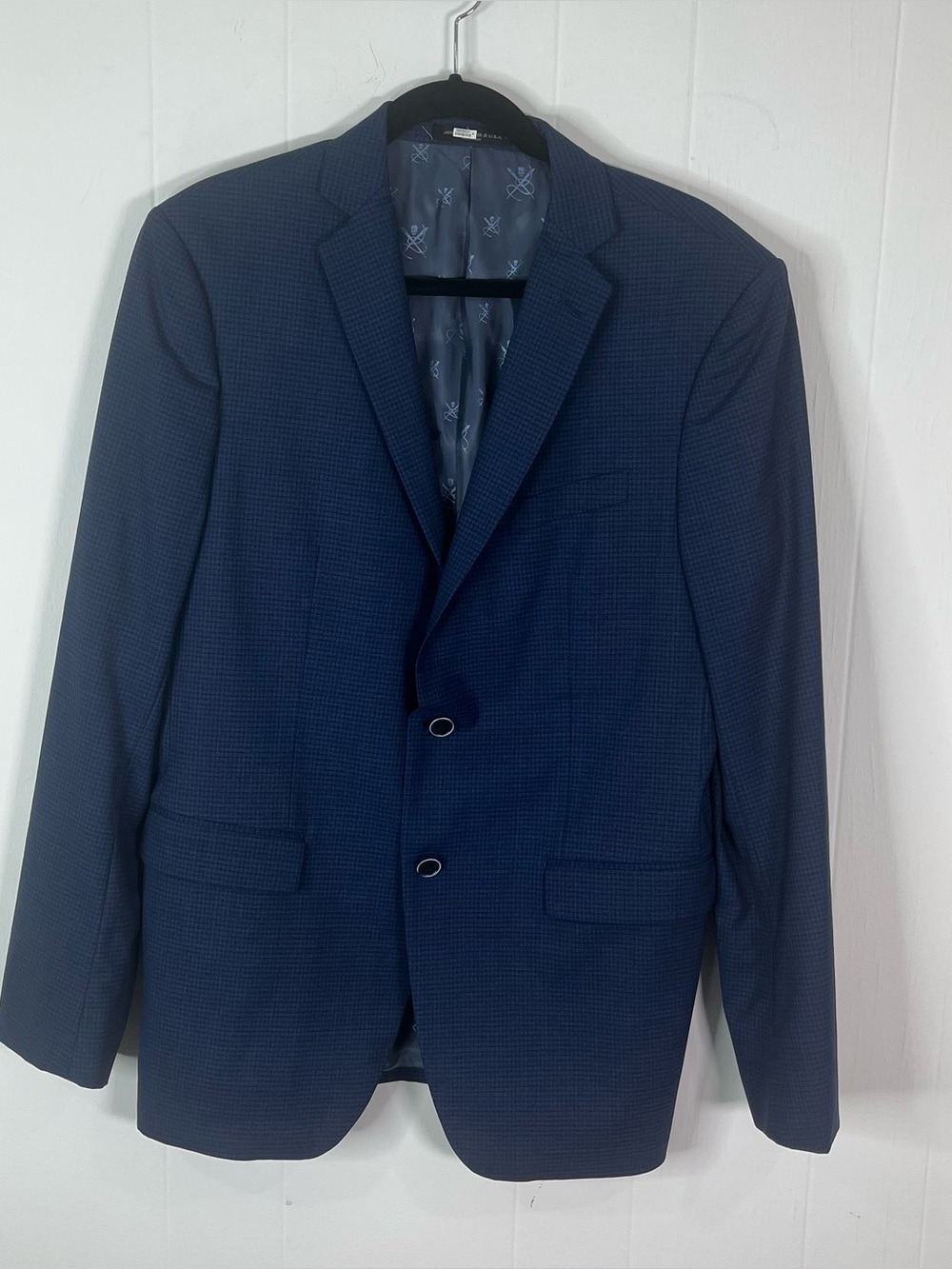 John Varvatos Bleecker-JN 42L Navy Wool Blazer Micro Check Slim Fit 2 Button